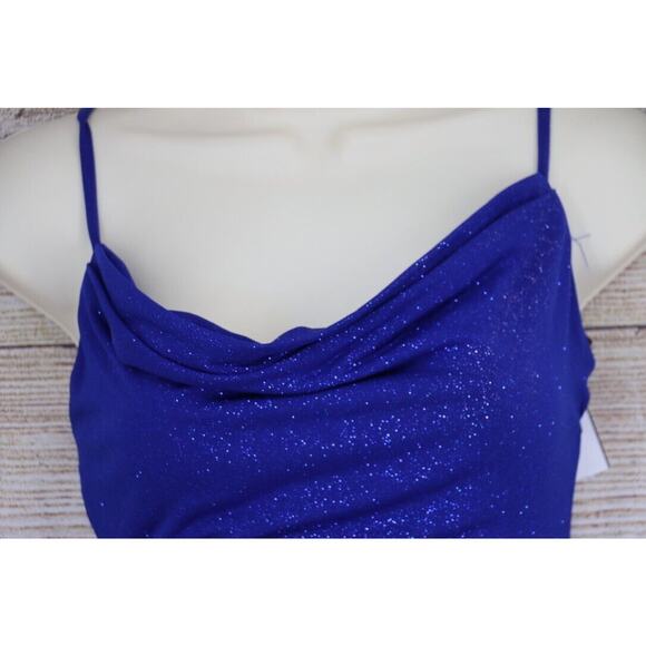 B Darlin Juniors Size 5/6 Glitter Drawstring Slim Fitted Party Dress Royal Blue - Picture 2 of 7